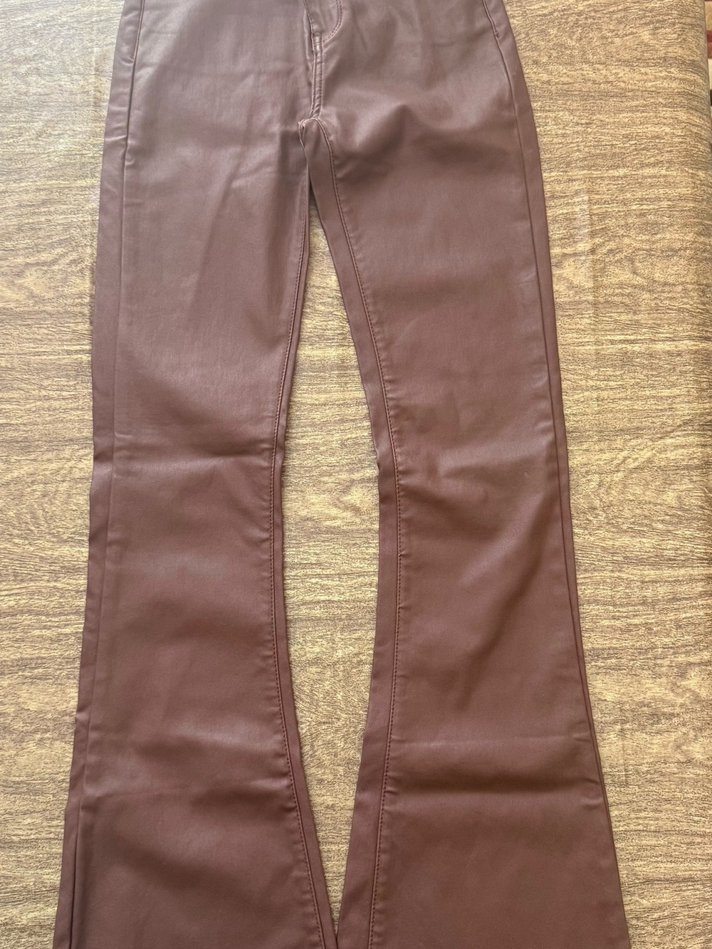 Edikted Leather Flare Pants — Deep Brown